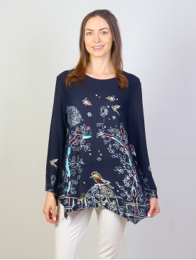 Bird Printed Jersey Knit Fashion Top 